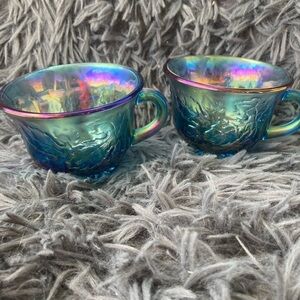 Set Of 2 Indiana Blue Carnival Glass Harvest Tea Cup iridescent Fenton Grape